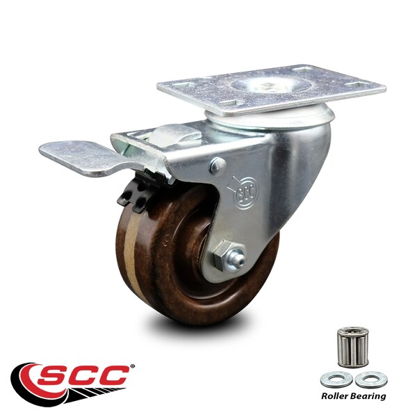 3 Inch High Temp Phenolic Wheel Swivel Top Plate Caster with Total Lock Brake